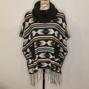 Double Zero wool blend cowl neck poncho sweater M